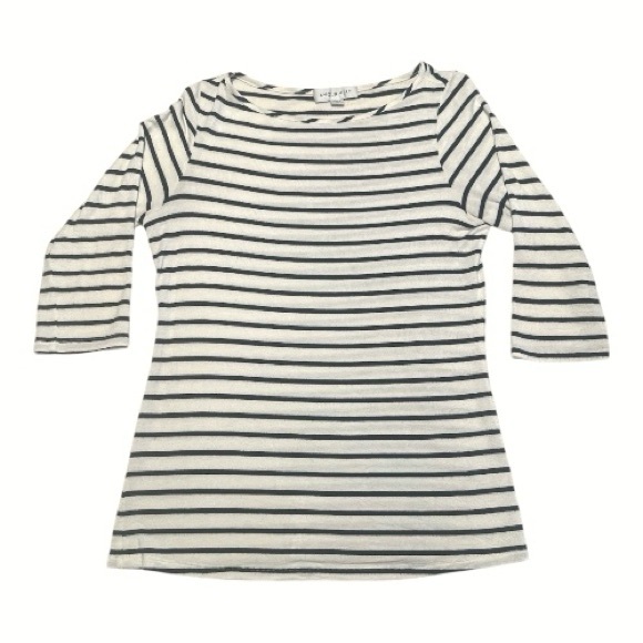 Amour Vert Tops - Amour Vert White & Navy Stripe Modal Top Sustainable Striped Size M